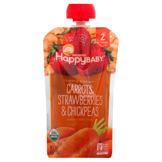 Happy Baby Stage 2 Clearly Crafted Carrots, Strawberries and Chickpeas (16x4 OZ)
