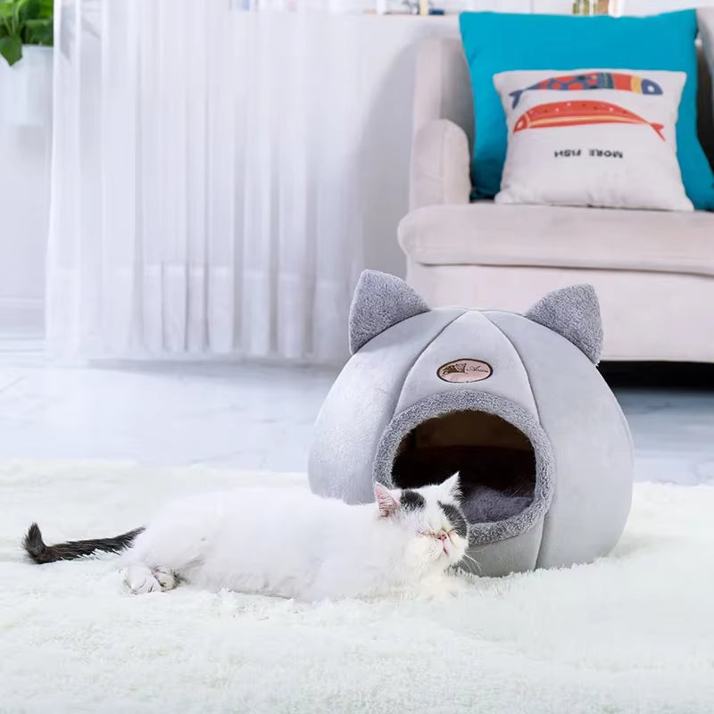 Foldable Pet Winter Cat Bed Warm Small Dog Bed Self Warming Cat Bed House Removable Puppy Cushion Mat Cat Nest Cave Bed for Cats