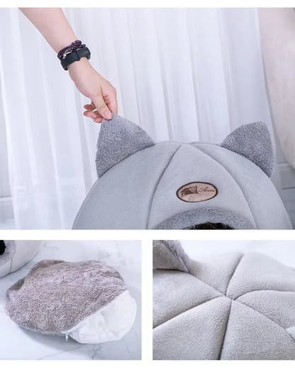Foldable Pet Winter Cat Bed Warm Small Dog Bed Self Warming Cat Bed House Removable Puppy Cushion Mat Cat Nest Cave Bed for Cats