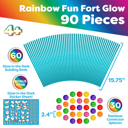 Forts Construction 90 Pieces Set, Glow in the Dark Building Set with Stickers, Kids Toy for Ages 4+